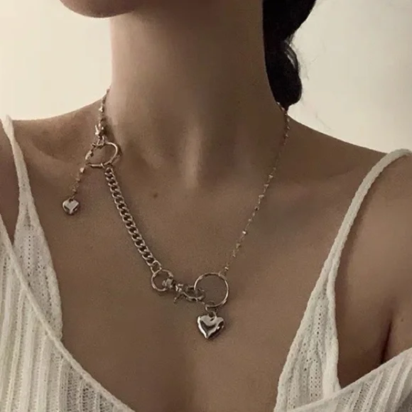 💎Stainless Steel Silver toned Necklace Chain Heart - Picture 4 of 5